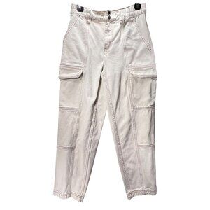 PacSun White High Waisted Cargo Pants Elastic Waist Pockets M Contrast Stitching